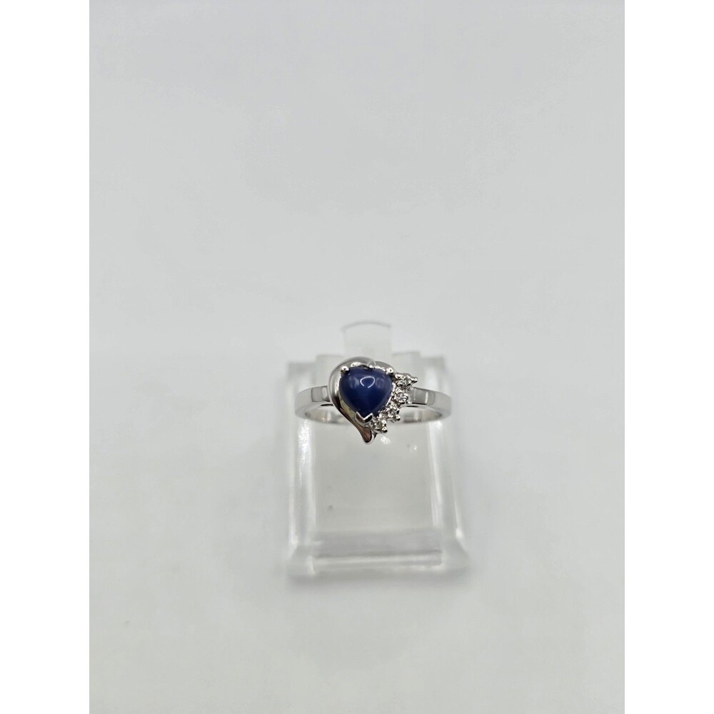 10k Heart Shaped Blue Star Sapphire Diamond Accented RING SIZE 7